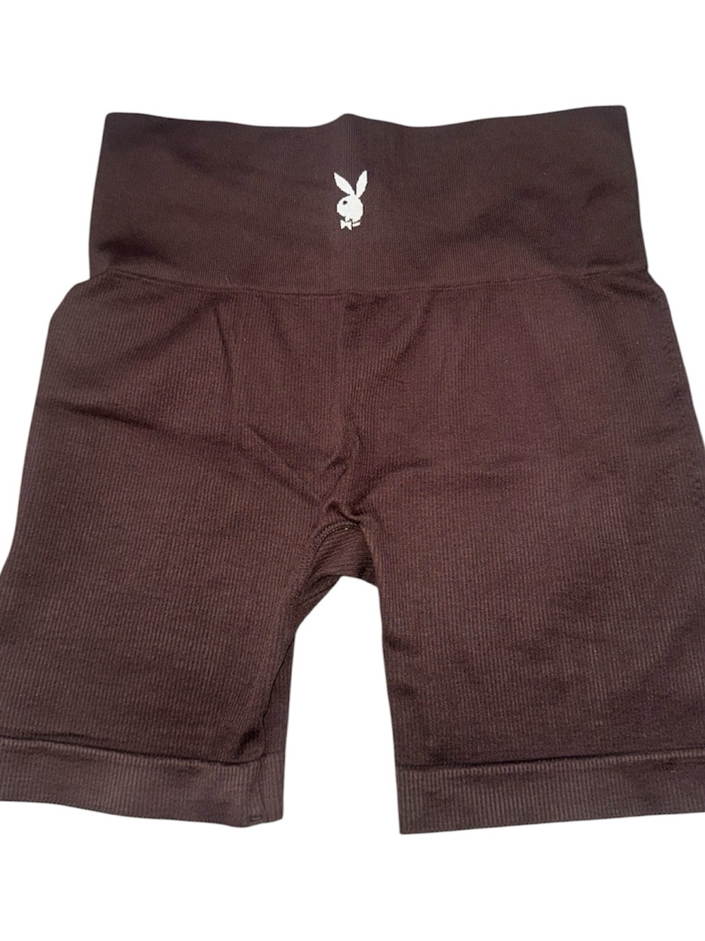 PLAYBOY Brown Ribbed Logo Knit Shorts - Picture 2 of 3